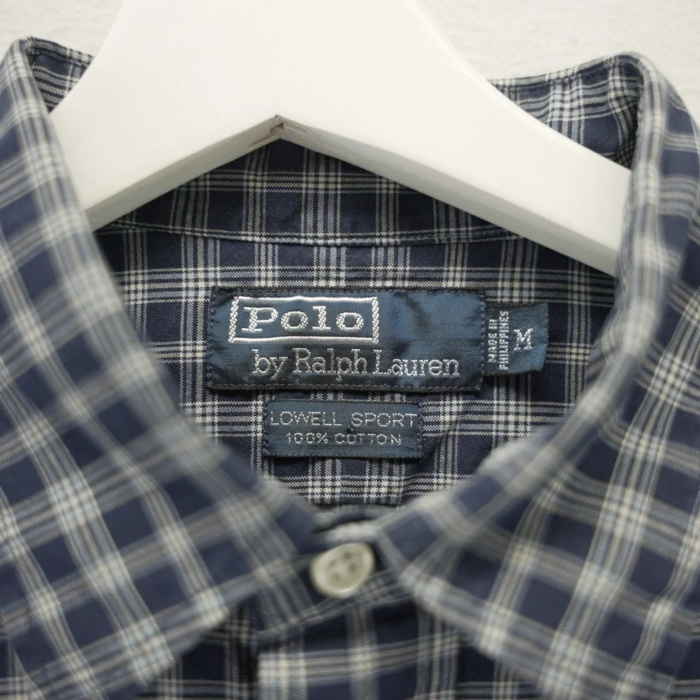 Polo Ralph‎ Lauren Lowell Sport Mens Medium Blue Plaid Cotton Button Down Shirt